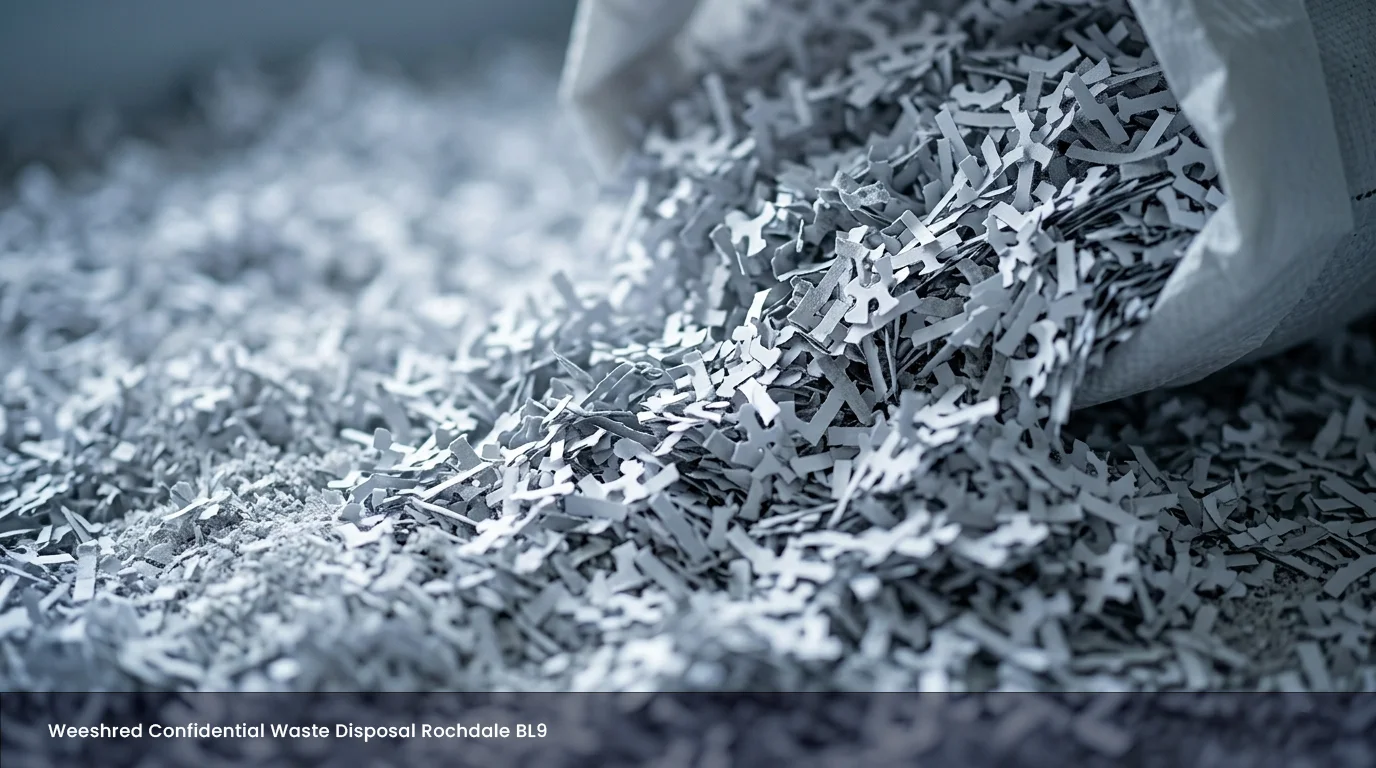 Close-up of cross-cut shredded paper from a confidential waste disposal service Rochdale
